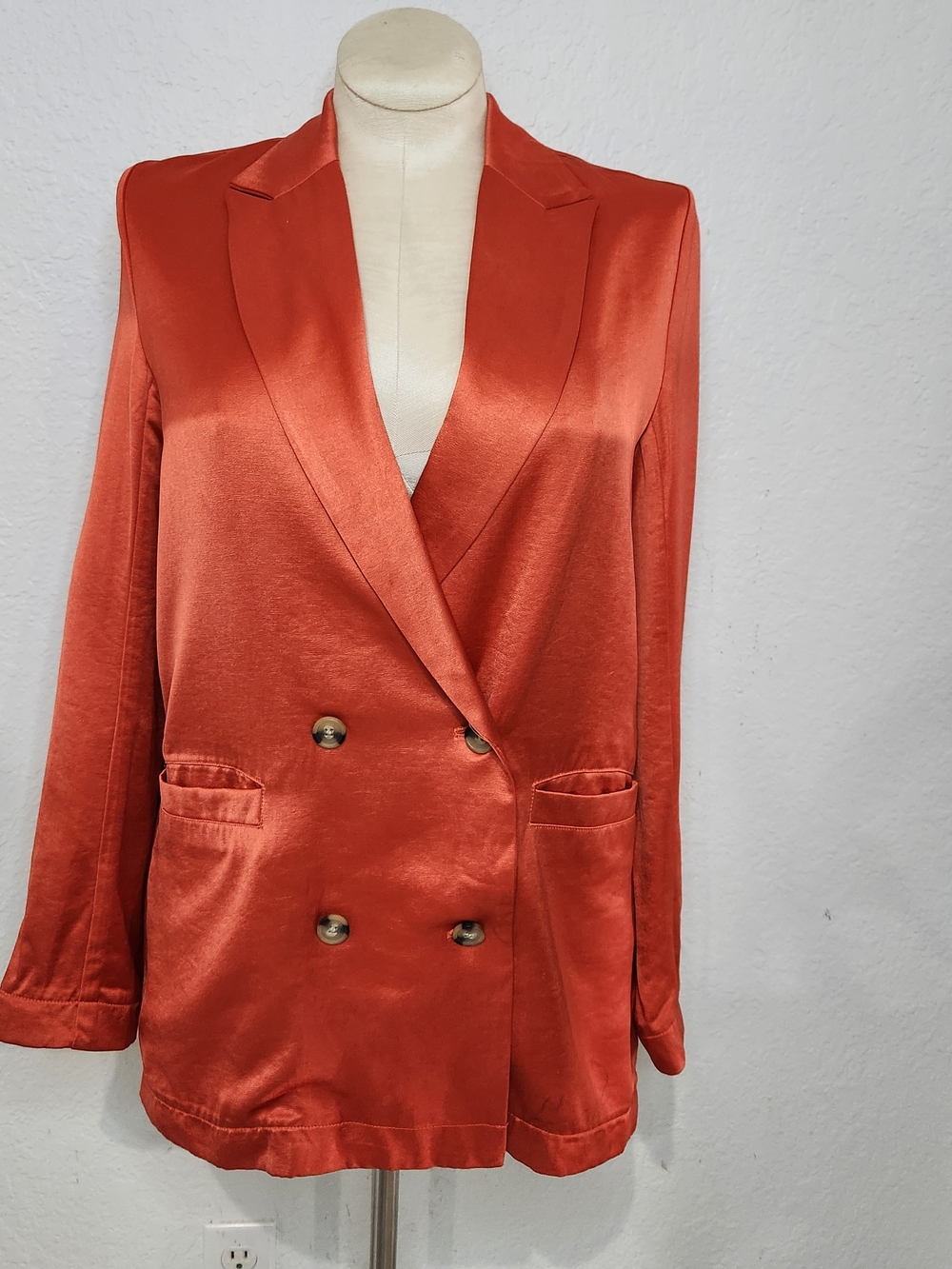 Free People Satin Double-Breasted Blazer in Rust Orange